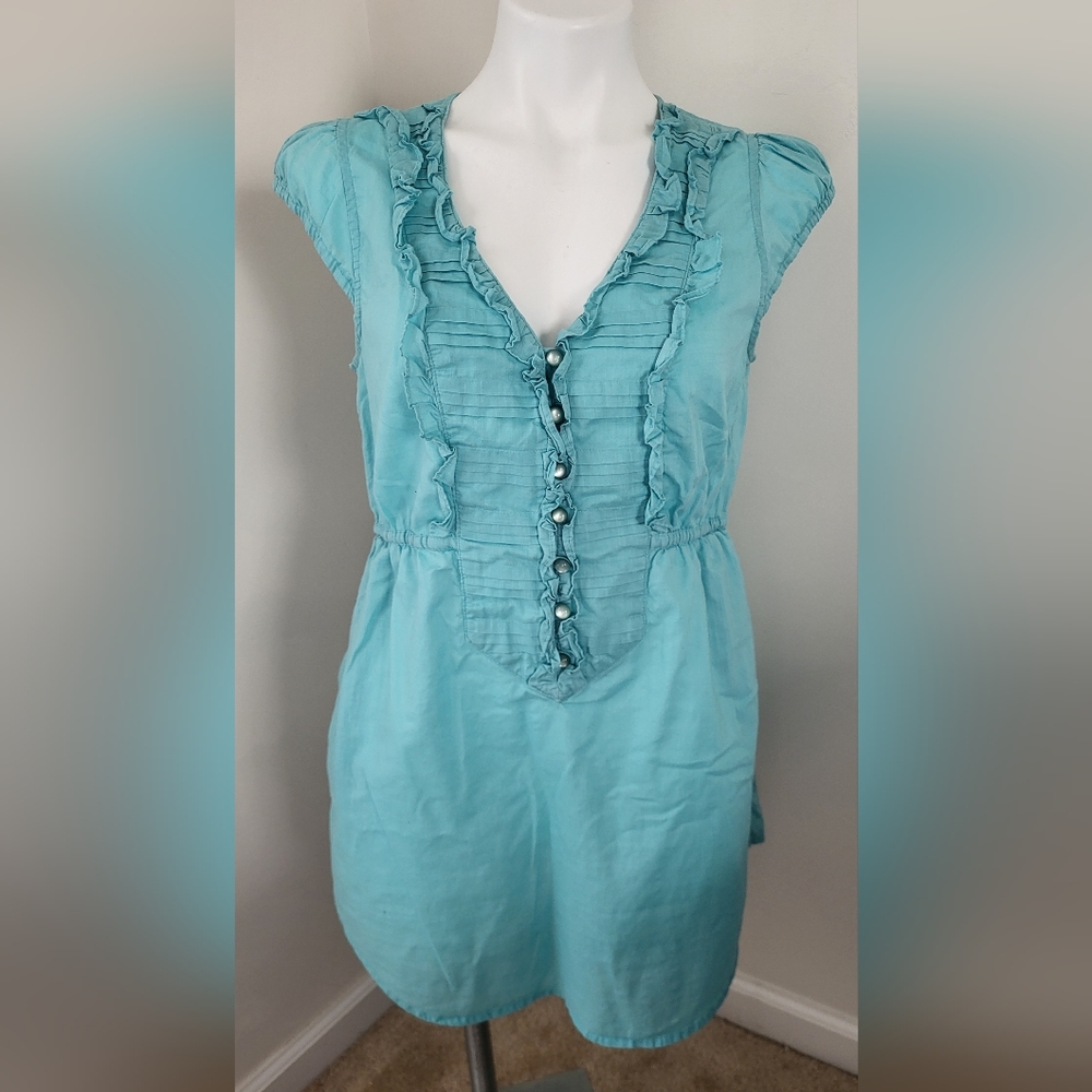 edme & esyllte Anthropologie Women’s Boho Top Blouse size 8 Blue Cotton.